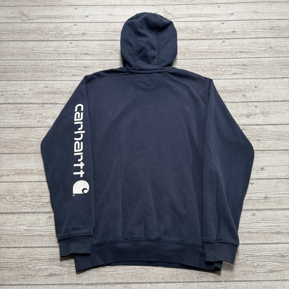 Carhartt Hoodie Men's Small Navy Blue Fleece Lined Loose Fit Pullover Utility